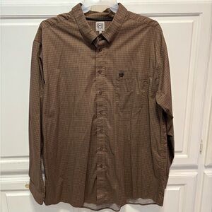 Cinch Western Button Down Long Sleeve Brown Geometric Print Shirt Men’s XXL
